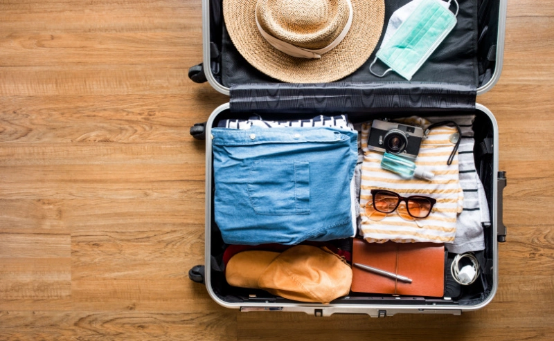 Suitcase on floor of vacation rental home.